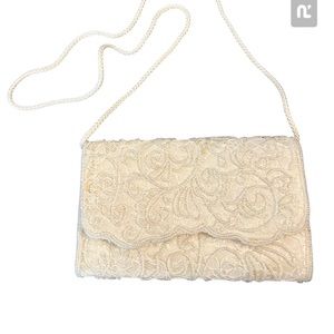 La Regale Vintage White/Cream Beaded Evening or Bridal Bag. Clutch or Shoulder